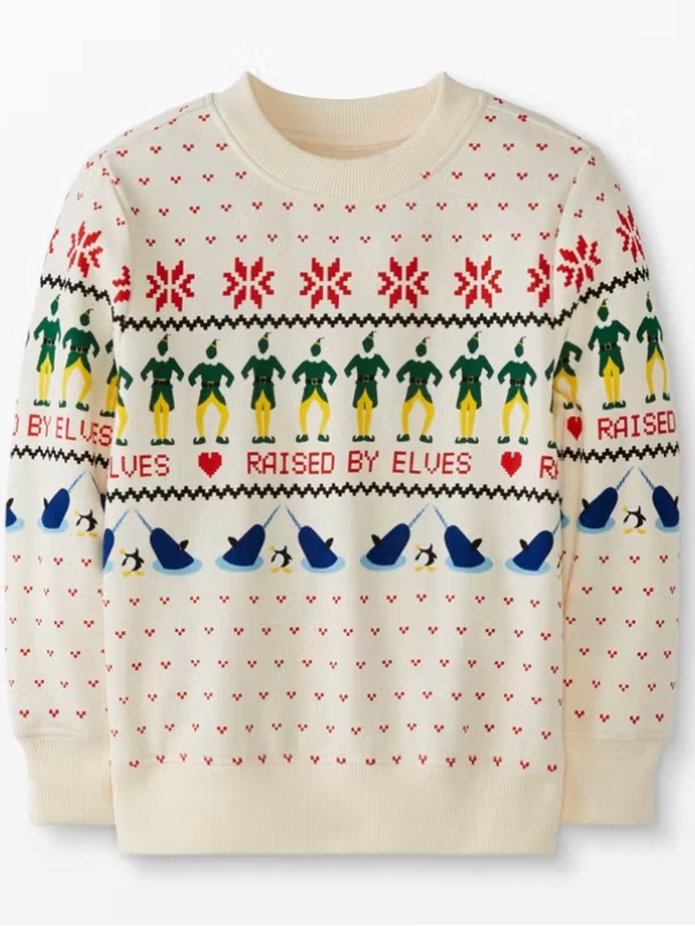 ✨Like New✨ Hanna Andersson Cream 'Raised by Elves' Holiday Sweater Size 12